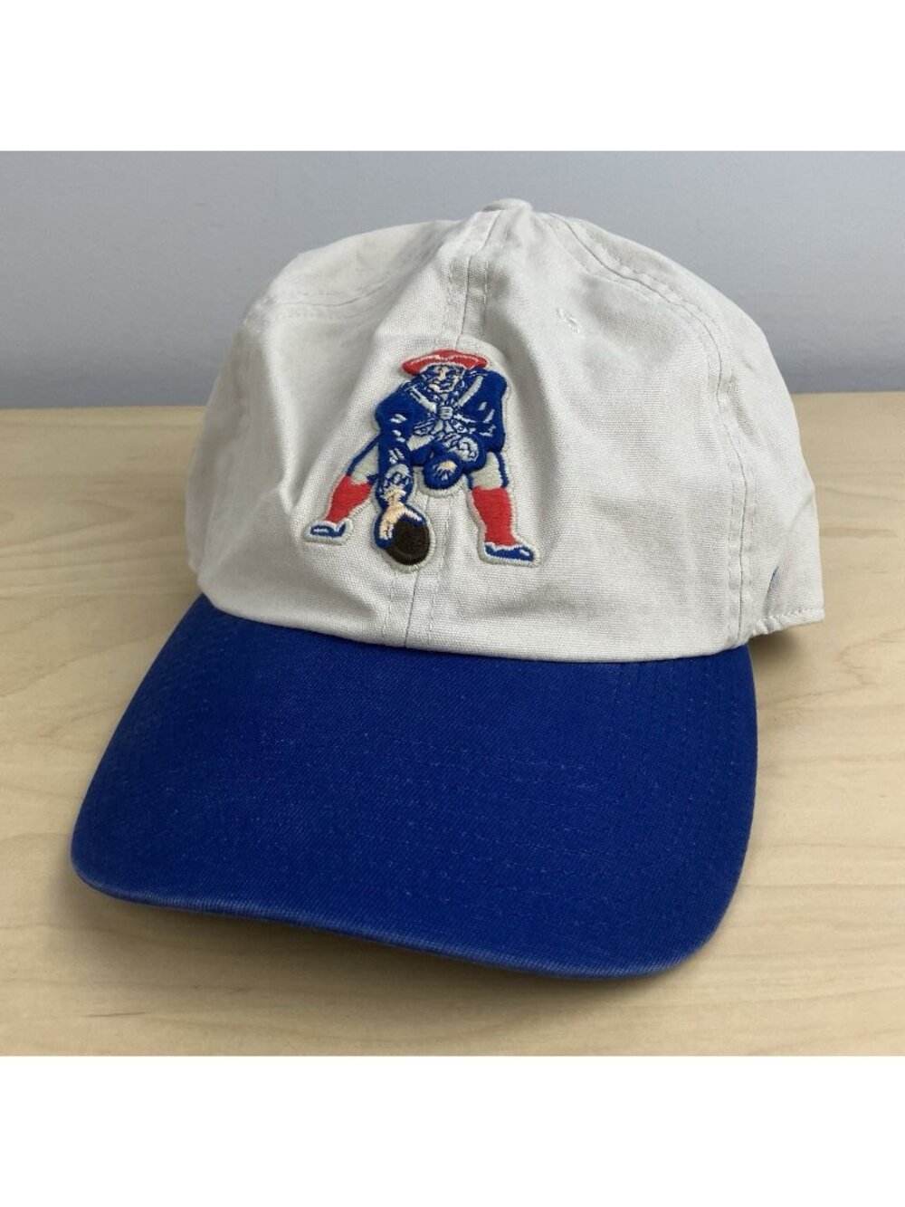 47 Brand New England Patriots NFL Strapback Hat Vintage Logo Khaki Blue